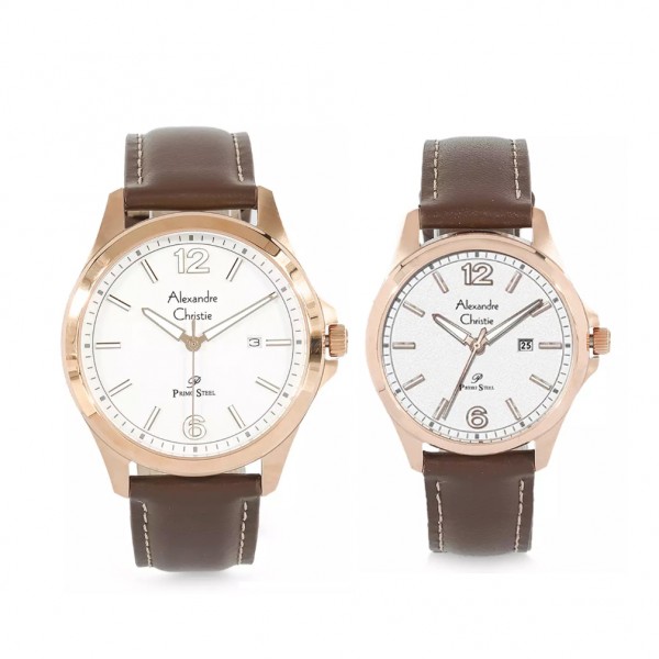 Alexandre Christie AC 1029 Rosegold White Couple Leather